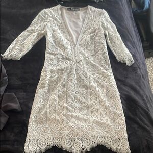 White Lace V-Neck Dress